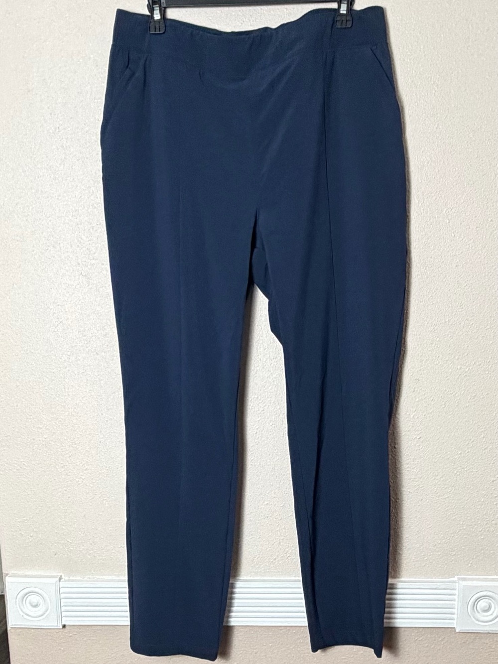 Stretch Navy Straight-Leg Pull-On Pants